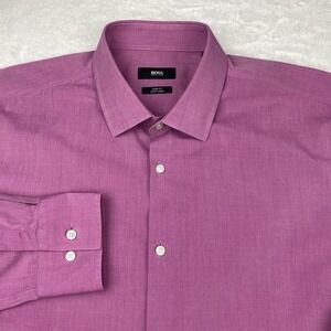 BOSS Hugo Boss Dress Shirt Mens 17.5 (44) Magenta Slim Fit Easy Iron